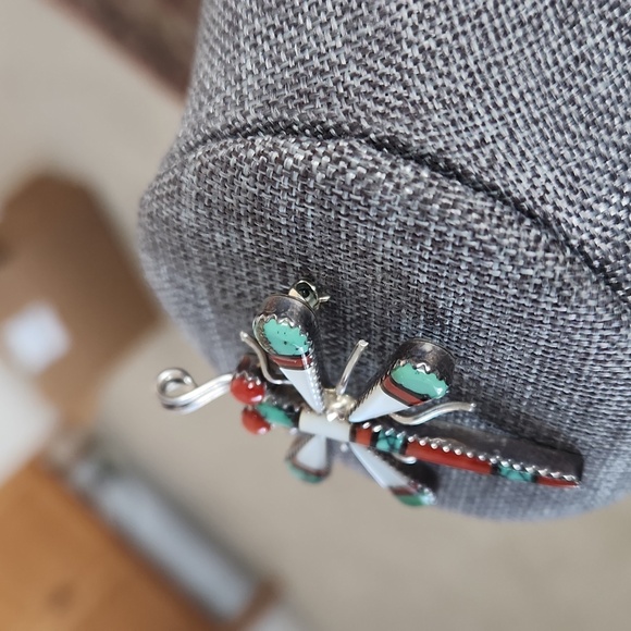 Beautiful Native American Zuni Inlaid  Mult-stone Dragonfly Pendant/Pin ♥️🎁 - Picture 8 of 11